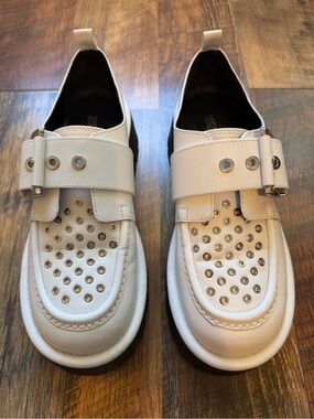 Women’s  White Leather Studded Slip-On Loafers